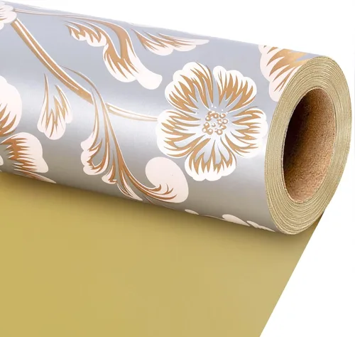 Miniatura 13 de LaRibbons Rollo de papel de regalo reversible floral azul, elegante diseño de peonía azul y blanco, envoltura de regalo china para el día de San