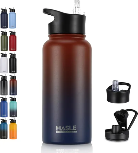 Miniatura 44 de HASLE OUTFITTERS Botella de agua aislada de 22 onzas, botella de agua de acero inoxidable de doble pared, boca ancha con tapa de popote y tapa