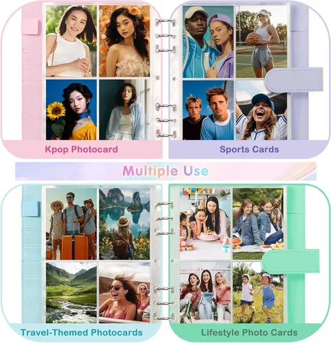 Miniatura 3 de Carpeta para tarjetas fotográficas A5 Kpop con 30 páginas de tarjetas de 4 bolsillos, Carpeta A5 de 6 anillos álbum coleccionador de tarjetas