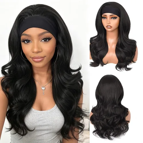 Miniatura 13 de Peluca de Diadema Ondulada Onda Corporal Suelta Sin Pegamento Cabello Sintético para Mujeres Negras Sin Encaje Frontal Pelucas de Diadema Densidad