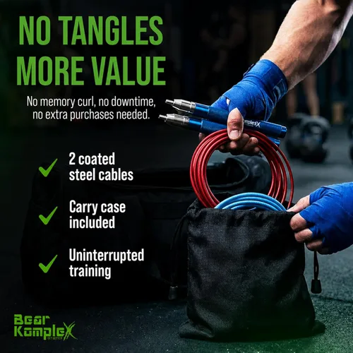 Miniatura 5 de Bear KompleX Speed Jump Rope - Adjustable Tangle-Free Skipping Rope, Lightweight Handles, Smooth 360° Swivel Bearings, 2 Steel Cables, Free Carrying