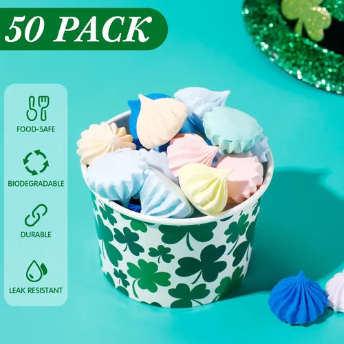 Miniatura 3 de Zopeal Paquete de 50 tazas de papel de 9 onzas para helado del Día de San Patricio, cuencos desechables para helado de trébol, tazas de aperitivos