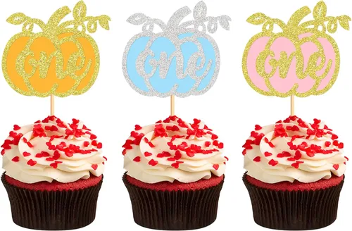 Miniatura 10 de Ercadio Paquete de 24 adornos de calabaza para cupcakes con purpurina de cosecha de otoño, calabaza, cupcakes, decoraciones para calabaza, tema