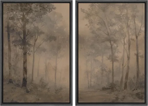 Miniatura 86 de SIGNWIN Lienzo enmarcado para pared, juego de arte con anillos de árbol de bosque grunge en blanco y negro, ilustraciones de naturaleza silvestre