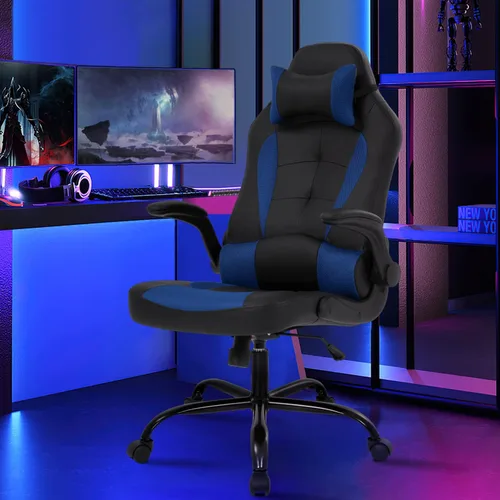 Miniatura 2 de Sillas de juegos para adultos, silla giratoria de piel sintética, ajustable, con soporte lumbar, reposabrazos abatibles, reposacabezas para adultos