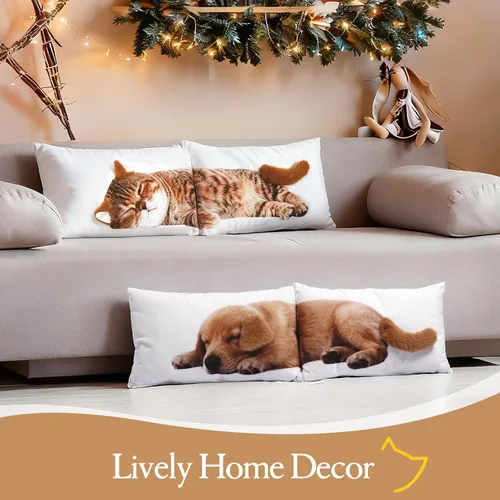 Miniatura 3 de Almohada de felpa de gato de 12 x 20 pulgadas, juego de 2 lindos animales de peluche para niñas, almohada de felpa suave para decoración de muñecas