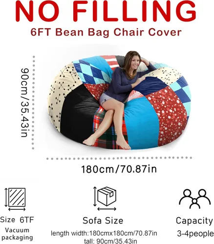 Miniatura 2 de Funda de puf gigante de 6 pies - Funda de puf de terciopelo holandés suave y esponjosa (sin relleno, solo funda), funda de sofá holgazán extragrande