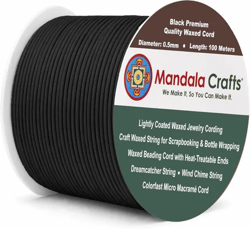 Miniatura 43 de Cuerda Mandala Crafts 0.03 pulgadas 109 yardas para hacer joyería, artesanía, macramé, cuerda de algodón encerado Negro