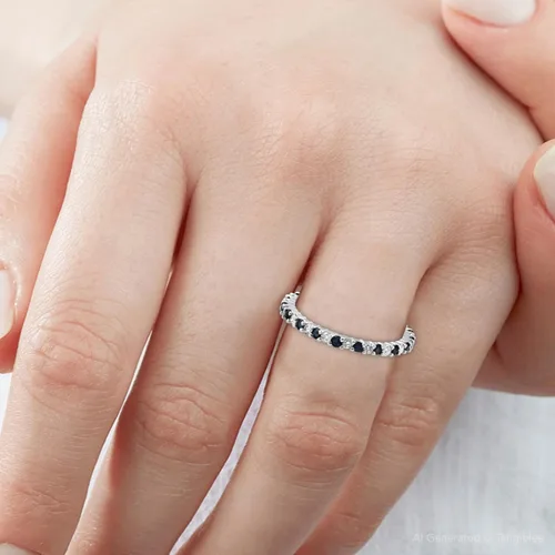 Miniatura 5 de Anillo de eternidad apilable con diamantes de zafiro azul de 12 quilates, oro blanco de 14 quilates