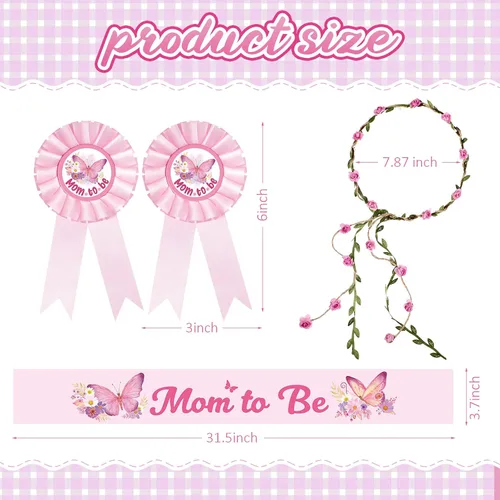 Miniatura 2 de Banda temática de mariposa para baby shower, baby shower, papá y corona de flores rosadas para revelaciones de género, fiesta, baby shower