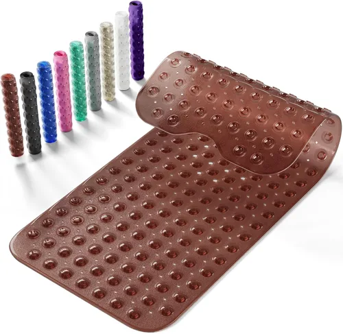 Miniatura 8 de Alfombrilla antideslizante para bañera, extra grande de 39x16 pulgadas con agujeros de drenaje y ventosas, lavable a máquina, color negro