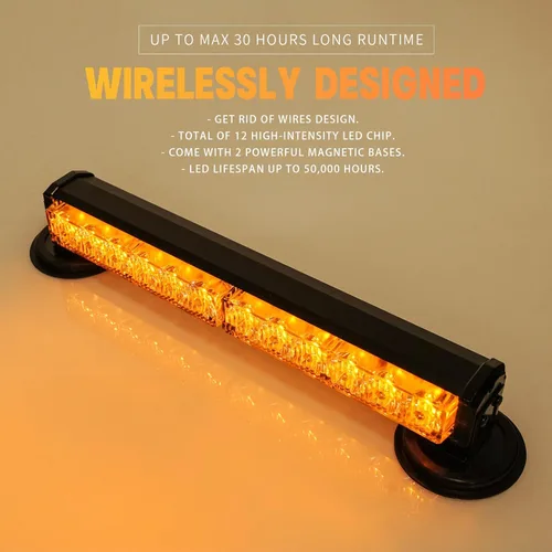Miniatura 2 de Barra de luces estroboscópicas de emergencia alimentadas por batería, de 14 pulgadas, inalámbrica, mini luz LED intermitente de advertencia con base
