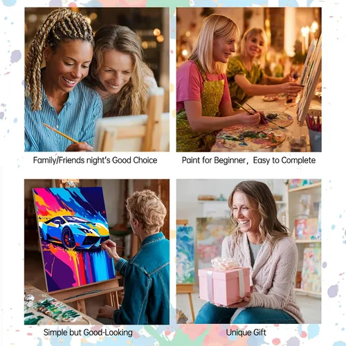 Miniatura 6 de Aihonmin Paquete de 6 pinturas por números para adultos, amantes de los automóviles, kit de pintura por números, sobre lienzo para principiantes