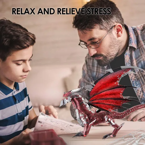 Miniatura 4 de Piececool - Kits de modelo 3D de metal - Rey Dragón Negro, rompecabezas 3D para armar para adultos, rompecabezas de destreza mental