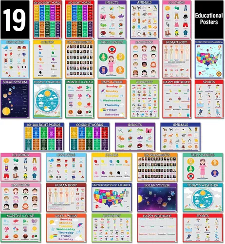 Miniatura 6 de Flora Maria Shop Juego de 33 pósteres educativos para niños de 1 a 3 años – 66 opciones de aprendizaje para niños de 3 a 5 años – Decoración
