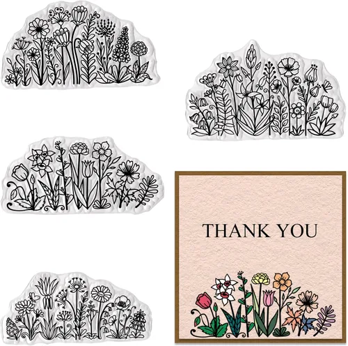 Hying 4 sellos transparentes de fondo de flores para hacer tarjetas, sellos de goma con margaritas, paisajes florales transparentes para