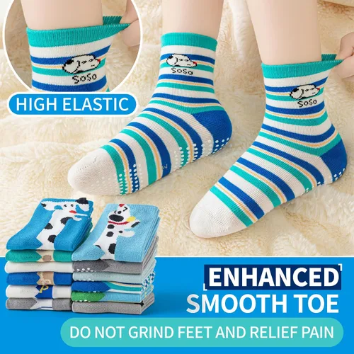 Miniatura 4 de 12 pares de calcetines antideslizantes para bebés, niños y niñas, calcetines de agarre para niños pequeños, calcetines de algodón transpirable