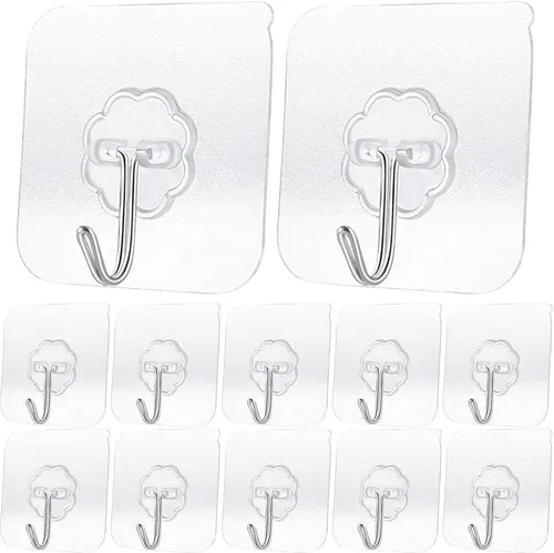Miniatura 2 de Ganchos adhesivos transparentes de 30 libras (máximo), impermeables y resistentes al aceite, reutilizables, sin costuras, gancho de pared resistente