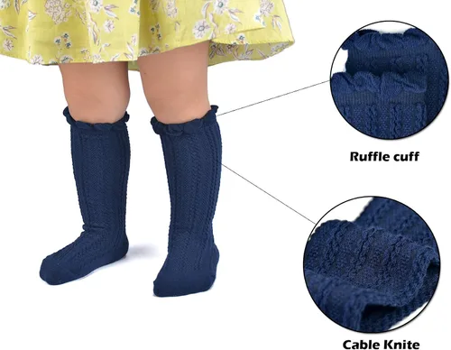 Miniatura 3 de Epeius - Calcetines altos de algodón para bebés y niñas, de uniforme, calcetas con vuelos (Paquete de 3 o 5)