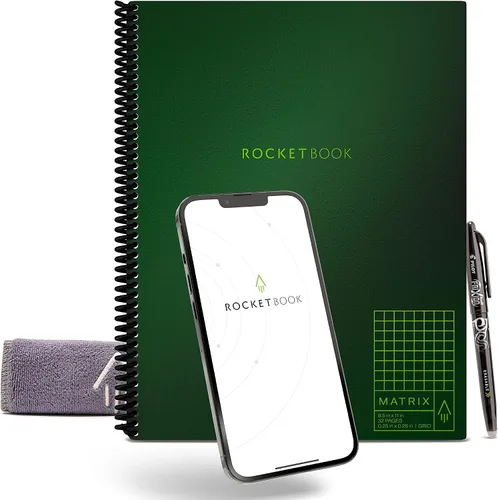 Miniatura 8 de Rocketbook Matrix Smart - Cuaderno de papel cuadriculado reutilizable, conectado digitalmente, cuaderno isométrico, tamaño carta 8.5 x 11, gris
