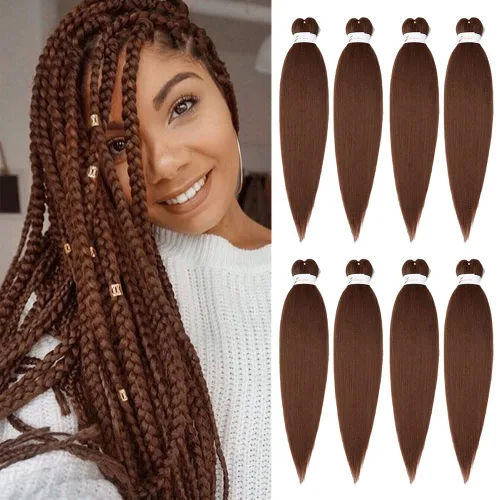 Miniatura 20 de Cabello trenzado preestirado de 24 pulgadas, 8 paquetes de extensiones de cabello sintético de fácil trenzado sintético profesional suave textura #1B