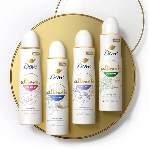 Miniatura 8 de Dove Ultimate Dry Spray antitranspirante de peonía y agua de rosas, 2 unidades para 72 horas de protección contra el sudor y el olor con tecnología