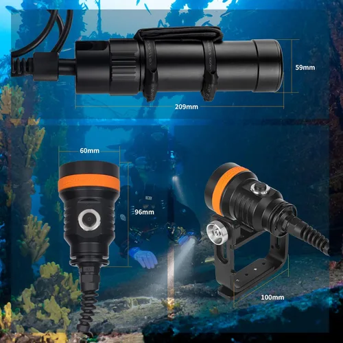 Miniatura 6 de ORCATORCH D630 V2.0 4600 Lumen 5 LED importados LED Primary Canister Dive Light con 7° Super Focus Beam, recto/lateral montado y Backmount Técnico