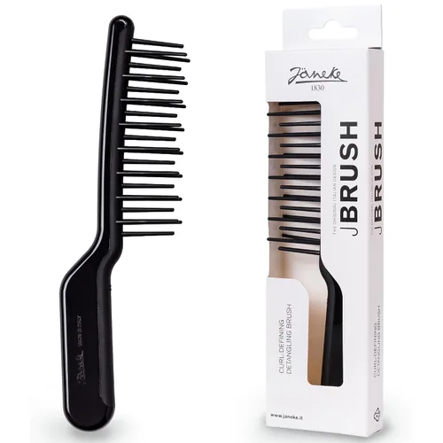 Janeke J-Brush - Peine desenredante para cabello rizado y ondulado, cepillo de púas anchas en forma de J para uso húmedo y seco, antiencrespamiento,