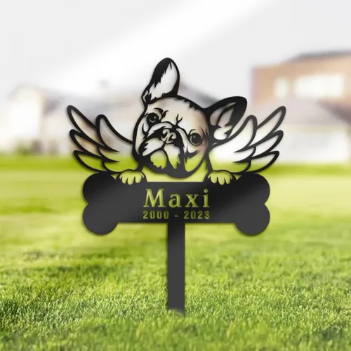 Estaca conmemorativa personalizada de bulldog francés, estaca de metal de bulldog francés, letrero de condolencia, marcador de tumba para mascotas,