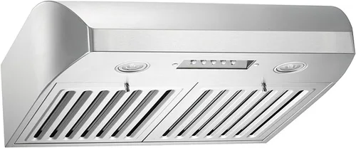 KOBE CHX2230SQB-1 Brillia Campana extractora debajo del gabinete de 30 pulgadas, 3 velocidades, 680 CFM, luces LED, filtros deflectores, acero