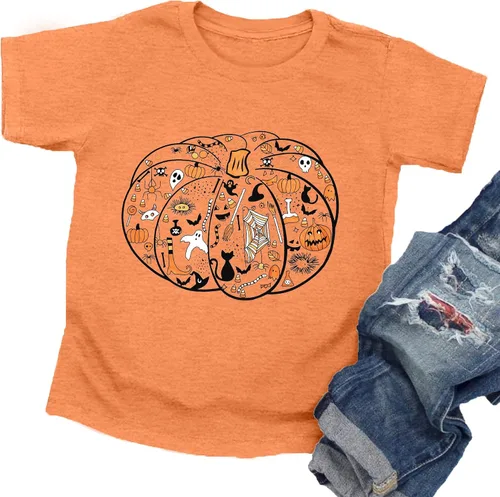 Miniatura 7 de Toddler Boys Girls Halloween Shirts Pumpkin T Shirt Kids Short Sleeve Fall Tee Thanksgiving Tops