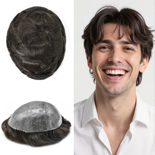 Miniatura 20 de Toupee para hombres Full Poly Mens Toupee Cabello humano Piezas para hombres Sistema de reemplazo de pelo para hombres Protesis Capilar Para Hombre