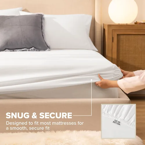 Miniatura 4 de UGG Juego de sábanas refrescantes de lujo de 4 piezas para cama King, con bolsillos profundos, ropa de cama prémium con 2 fundas de almohada, Blanco