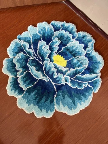 Miniatura 2 de Alfombra de área con forma floral de peonía azul, alfombra de arte moderno para dormitorio, cocina, baño, alfombra de baño suave, antideslizante