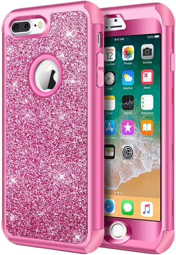 Miniatura 14 de Hython Defender con brillantina, carcasa rígida híbrida, a prueba de golpes, goma para iPhone 7 Plus y 8 Plus, Negro Oscuro