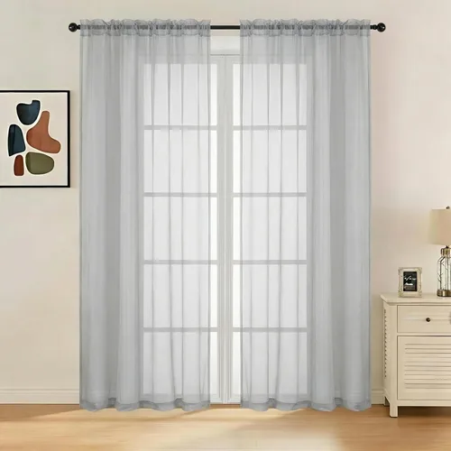 Miniatura 47 de LIVEKID Cortinas traslúcidas negras de cocina de 36 pulgadas de largo, cortinas cortas filtrantes de luz, 2 paneles de gasa aireada, texturizadas