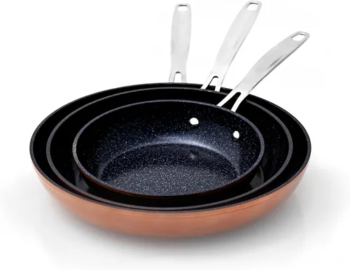 Miniatura 5 de Nuwave Juego de 3 sartenes, 8", 10", 12" forjado, ligero, G10, revestimiento de cerámica Duralon azul saludable, ultra antiadherente, lista