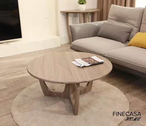 Miniatura 3 de FINECASA Mesa de centro redonda de madera, patas curvas, muebles, sofá de acento, mesa auxiliar para sala de estar, mesa redonda de madera, 36 x 18