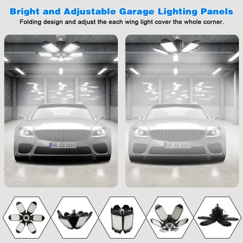Miniatura 3 de Luz LED de garaje – Bombilla de garaje de 160 W, 64000 lúmenes, 6500 K, iluminación de garaje súper brillante con 6 paneles deformables, luces