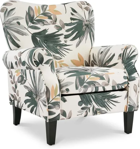 Miniatura 15 de YOLENY - Silla decorativa moderna, con respaldo alto, sillón tapizado con botones de tela, sofá individual con patas de madera para sala de estar