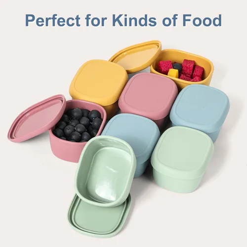 Miniatura 8 de 8 piezas recipientes de bocadillos de silicona de 10 oz para niños, pequeños recipientes de alimentos con tapas, contenedor de frutas para el 8 pza