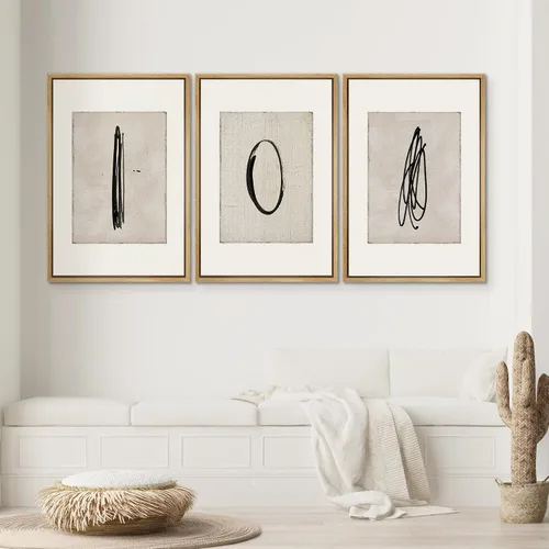 Miniatura 457 de SIGNWIN Lienzo enmarcado para pared, arte con pinceladas de flujo neutro en tonos beige abstractos, ilustraciones, arte moderno, decorativo