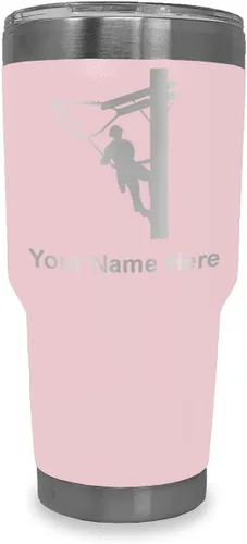 Miniatura 23 de LaserGram Taza aislada al vacío de 20 onzas, Lineman, grabado personalizado incluido (negro)