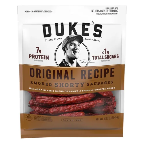 Duke's Salchichas de cerdo ahumadas originales cortas, 7g de proteína por porción, ideales para tablas de embutidos, 16 oz.