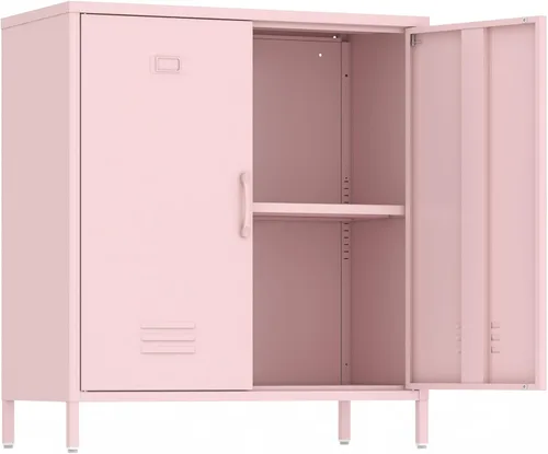Miniatura 15 de Armario de almacenamiento de metal con puertas y estante, gabinetes de almacenamiento para oficina, aparador para oficina, sala de estar, comedor