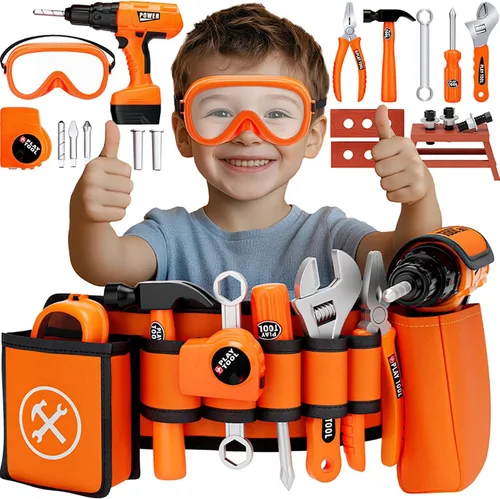 Miniatura 8 de TOY Life Juego de herramientas de juguete con motosierra eléctrica para niños con guantes, juego de herramientas para niños, juego de simulación