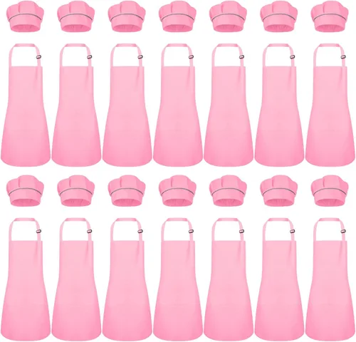 Miniatura 9 de Juego de 28 piezas de delantal de chef a granel, delantal ajustable para niños y niñas, delantales con 2 bolsillos, disfraz de chef Multicolor