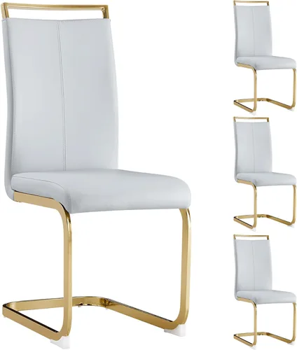 Miniatura 20 de Juego de 6 sillas de comedor modernas, de piel sintética, con respaldo alto, elegantes sillas sin brazos con tubo en forma de C, patas de metal