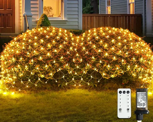JMEXSUSS - Luces de red para exteriores impermeables, de 12 x 5 pies, con enchufe y 8 modos con control remoto, 360 luces LED para decoración de