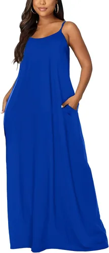 Miniatura 2 de OFEEFAN - Maxivestido de verano para mujer, diseño con tirantes delgados y bolsillos.